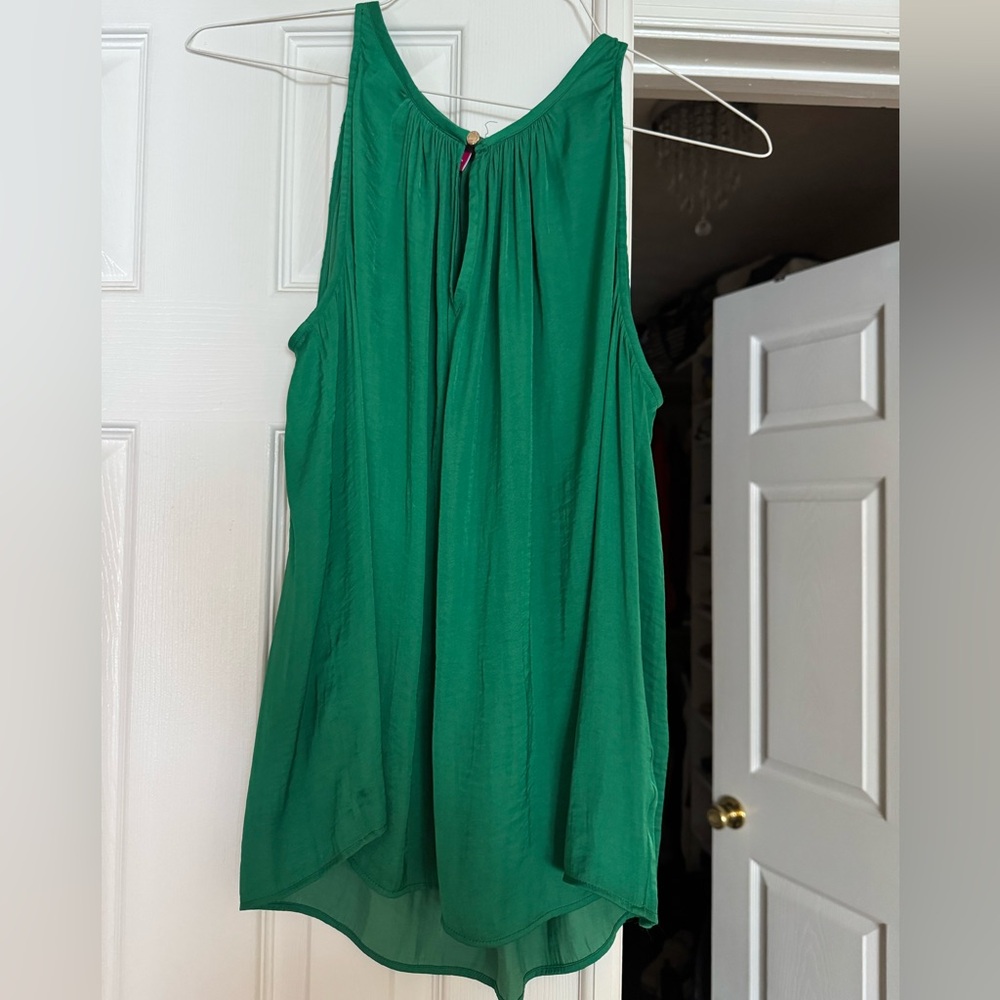 Vince Camuto Womens Rumpled Satin Keyhole Top Emerald Size Large